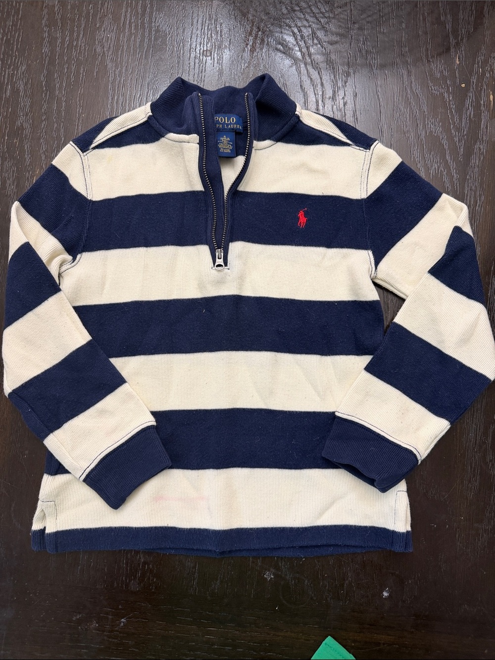 Polo by Ralph Lauren Navy & Cream Striped Half-Zip Pullover